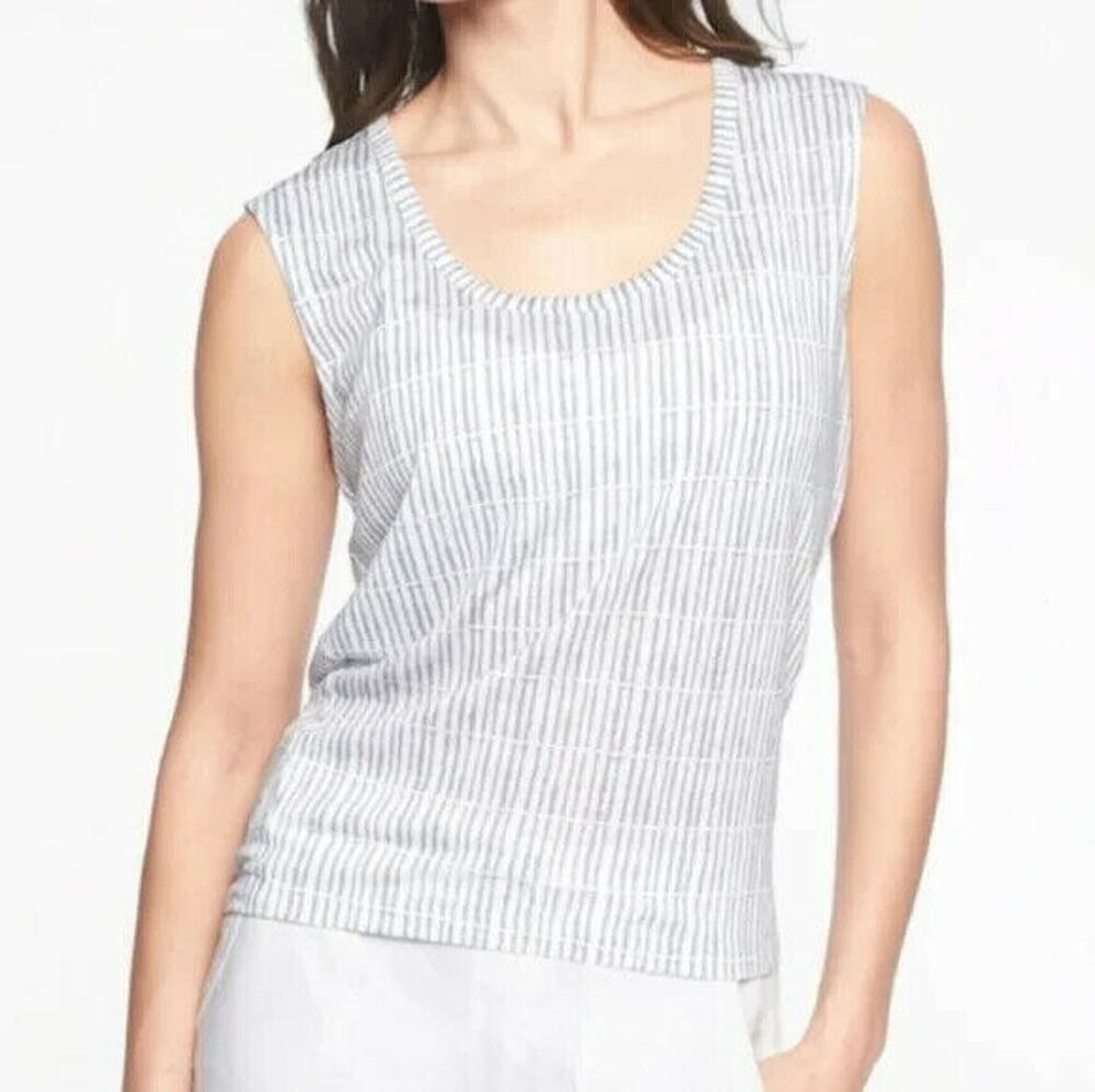 Athleta Breezy Muscle Tank Top XS Gray White Scoop Neck